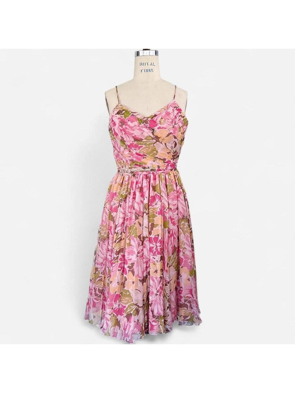 Context Pink Floral Silk Midi Dress Women’s 4 Fairy VtG